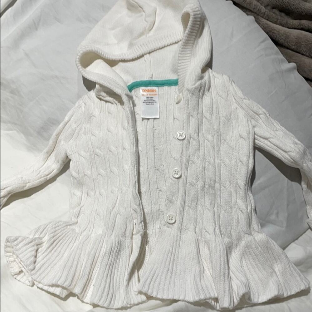 Gymboree 12-18m white cotton hooded peplum sweater